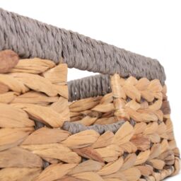 Red Hamper Water Hyacinth Shallow Rectangular Water Hyacinth With Grey Rope Border Storage Basket in Brown - Size: Small - thumbnail 5