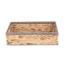 Red Hamper Water Hyacinth Shallow Rectangular Water Hyacinth With Grey Rope Border Storage Basket in Brown - Size: Small - thumbnail 2