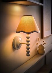 ValueLights Bobbins Powder Blue Bobble Wall Light & Linen Pastel Trim Lamp Shade in Pale Blue - thumbnail 2