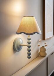 ValueLights Bobbins Powder Blue Bobble Wall Light & Linen Pastel Trim Lamp Shade in Pale Blue - thumbnail 1