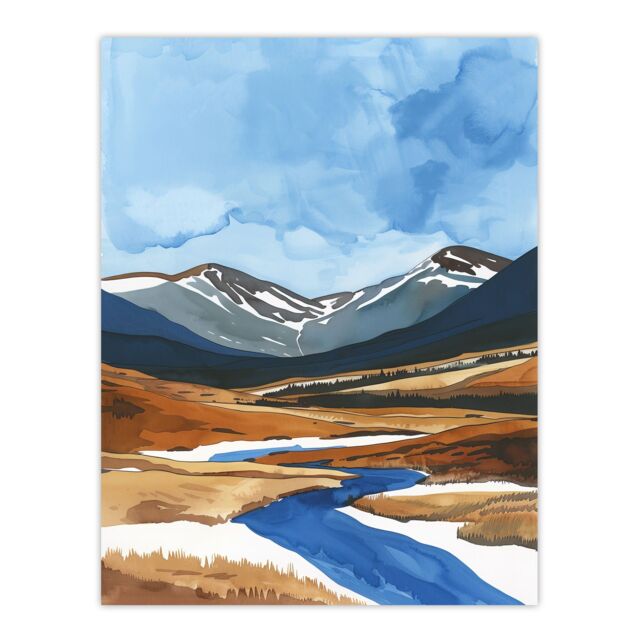 "Artery8 Cairngorms National Park Scotland Watercolour Wall Art Print in Blue - Size: W12"" x H16""" - image 1