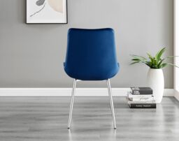 FurnitureboxUK Selina Round Glass Chrome Leg Dining Table & Pesaro Silver Leg Chairs in Navy - Size: 4 Person - thumbnail 9