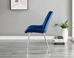 FurnitureboxUK Selina Round Glass Chrome Leg Dining Table & Pesaro Silver Leg Chairs in Navy - Size: 4 Person - thumbnail 8