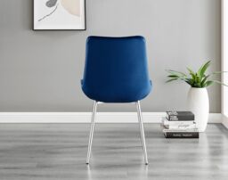 FurnitureboxUK Selina Round Glass Chrome Leg Dining Table & Pesaro Silver Leg Chairs in Navy - Size: 4 Person - thumbnail 6