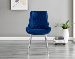 FurnitureboxUK Selina Round Glass Chrome Leg Dining Table & Pesaro Silver Leg Chairs in Navy - Size: 4 Person - thumbnail 7