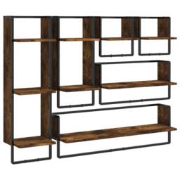 Berkfield Home Decorative 6 Piece Wall Shelf Set with Bars Smoked Oak Engineered Wood in Brown - thumbnail 3
