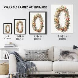 "Artery8 Summer Flower Wreath Illustration Teyler Wall Art Poster Print in White - Size: W18"" x H24""" - thumbnail 3