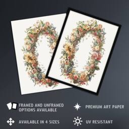 "Artery8 Summer Flower Wreath Illustration Teyler Wall Art Poster Print in White - Size: W18"" x H24""" - thumbnail 2