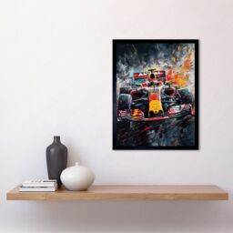 "Artery8 Wall Art Print Race Car Driver Racing Action Shot Painting Art Framed in Black - Size: W12"" x H16""" - thumbnail 2