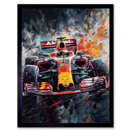 "Artery8 Wall Art Print Race Car Driver Racing Action Shot Painting Art Framed in Black - Size: W12"" x H16""" - thumbnail 1