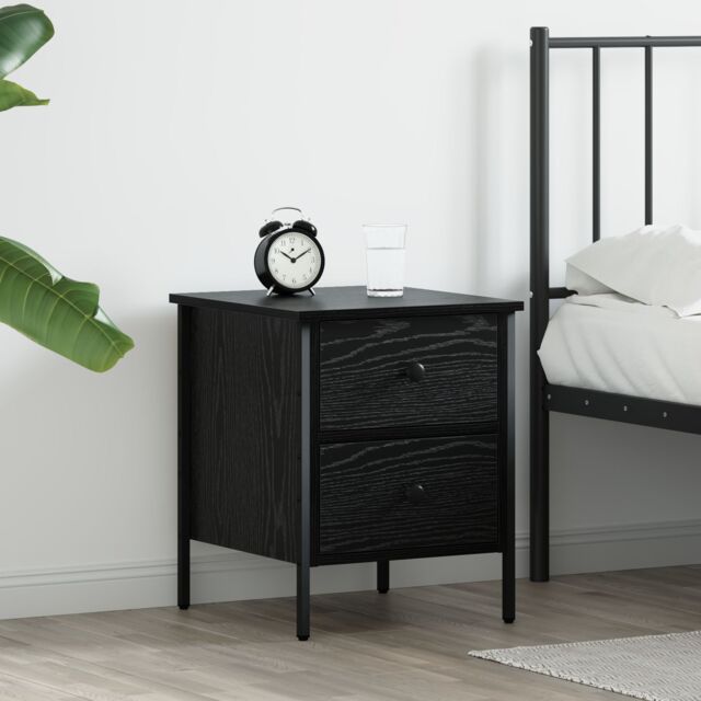 Berkfield Home Bedside Cabinet Black Oak 40x42x50 cm Engineered Wood - Size: 40 x 42 x 50 cm - image 1