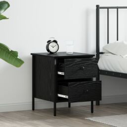 Berkfield Home Bedside Cabinet Black Oak 40x42x50 cm Engineered Wood - Size: 40 x 42 x 50 cm - thumbnail 4