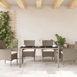 Berkfield Home Garden Table with Glass Top Light Grey 150x90x75 cm Poly Rattan - Size: 150 x 90 x 75 cm - thumbnail 3