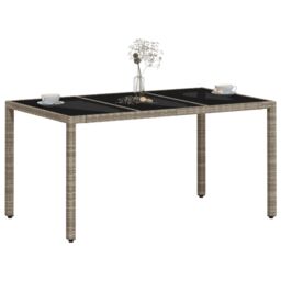 Berkfield Home Garden Table with Glass Top Light Grey 150x90x75 cm Poly Rattan - Size: 150 x 90 x 75 cm - thumbnail 4