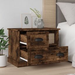 Berkfield Home Bedside Cabinet Smoked Oak 60x39x45 cm in Brown - Size: 60 x 39 x 45 cm - thumbnail 3