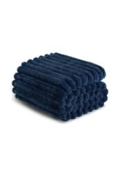 Dyzi Ribbed Jacquard Fleece Bed Blanket Throw 150x200cm Navy in Dark Navy - Size: 150 cm x 200 cm - thumbnail 1