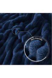 Dyzi Ribbed Jacquard Fleece Bed Blanket Throw 150x200cm Navy in Dark Navy - Size: 150 cm x 200 cm - thumbnail 2