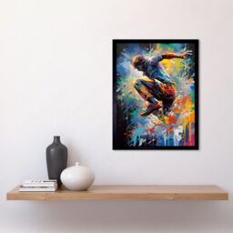 "Artery8 Wall Art Print Parkour Paint Splat Portrait Jump Action Shot Art Framed in Black - Size: W12"" x H16""" - thumbnail 2