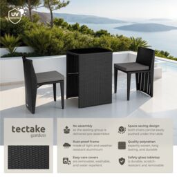 tectake Garden Table & Chairs Hamburg - 2 chairs, 1 dining table, bistro set in Black - Size: 2 Seater - thumbnail 2