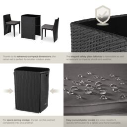 tectake Garden Table & Chairs Hamburg - 2 chairs, 1 dining table, bistro set in Black - Size: 2 Seater - thumbnail 5