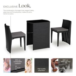 tectake Garden Table & Chairs Hamburg - 2 chairs, 1 dining table, bistro set in Black - Size: 2 Seater - thumbnail 3