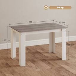 HOMCOM Dining Table for 4-6 People, Wood Effect Tabletop, Grey - Size: 120 cm x 70 cm - thumbnail 3