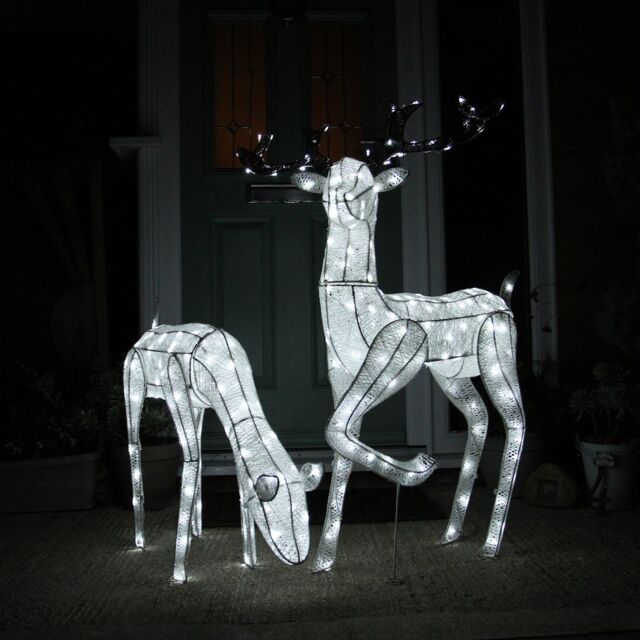 Monstershop Large Light Up Stag & Doe Reindeer Set in White - image 1