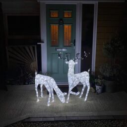 Monstershop Large Light Up Stag & Doe Reindeer Set in White - thumbnail 3
