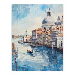 "Artery8 Venice Watercolour St Mark's Basilica Detailed Wall Art Print in Blue - Size: W24"" x H32""" - thumbnail 1