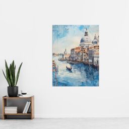 "Artery8 Venice Watercolour St Mark's Basilica Detailed Wall Art Print in Blue - Size: W24"" x H32""" - thumbnail 4