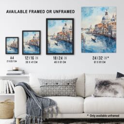 "Artery8 Venice Watercolour St Mark's Basilica Detailed Wall Art Print in Blue - Size: W24"" x H32""" - thumbnail 3