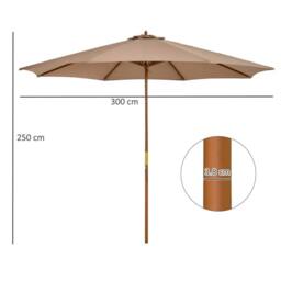 SPETLEK Khaki 3m Wooden Pole Parasol Outdoor Garden Sun Shade Canopy in Taupe - Size: 100 cm x 15 cm - thumbnail 2