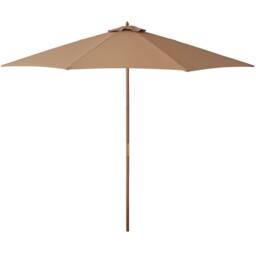 SPETLEK Khaki 3m Wooden Pole Parasol Outdoor Garden Sun Shade Canopy in Taupe - Size: 100 cm x 15 cm