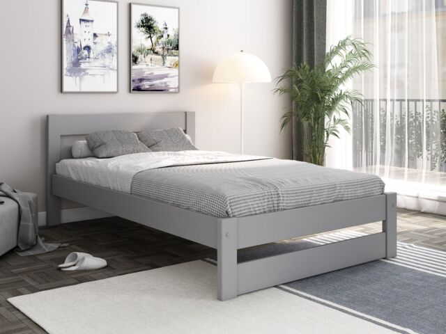 Noomi Tera Solid Wood Small Double Bed in Grey - image 1