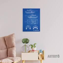 "Artery8 M1 Abrams US Main Battle Tank Blueprint Canvas Wall Art Print in Blue - Size: W24"" x H32""" - thumbnail 3