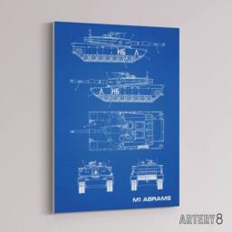 "Artery8 M1 Abrams US Main Battle Tank Blueprint Canvas Wall Art Print in Blue - Size: W24"" x H32""" - thumbnail 2