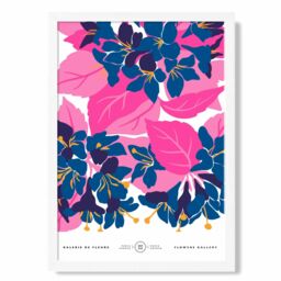 ARTZE Abstract Blue & Pink Blossom Flower Market Gallery Framed Print SIZE: A2 with White Frame in Mid Blue - Size: A4 - thumbnail 1