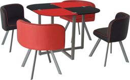 KOSY KOALA Dining Table & 4 Faux Leather Chairs Space Saver Black & Red Kitchen Set - thumbnail 2