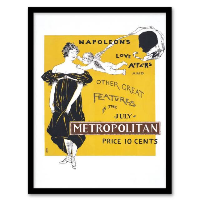 Artery8 Edward Penfield Framed Wall Art Napoleon Love Affairs Metropolitan Advert in Yellow - Size: A4 - image 1