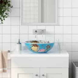 Berkfield Home Countertop Basin Multicolour Round Œ¶41x14 cm Ceramic in Blue - Size: 41x14 cm - thumbnail 2