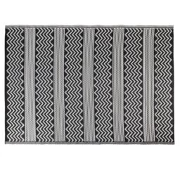 JVL Lightweight Reversible Plastic Woven Outdoor Rug, 120x170cm, ZigZag in Black - Size: 120 x 180 cm - thumbnail 1