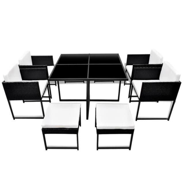 Berkfield Home Elegant 9 Piece Outdoor Dining Set with Cushions Poly Rattan Black - image 1