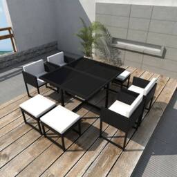 Berkfield Home Elegant 9 Piece Outdoor Dining Set with Cushions Poly Rattan Black - thumbnail 2