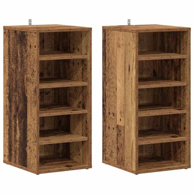 Berkfield Home Shoe Cabinets 2 pcs Old Wood 32x35x70 cm Engineered Wood in Brown - Size: 32 x 35 x 70 cm - image 1