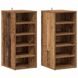 Berkfield Home Shoe Cabinets 2 pcs Old Wood 32x35x70 cm Engineered Wood in Brown - Size: 32 x 35 x 70 cm - thumbnail 1
