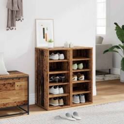Berkfield Home Shoe Cabinets 2 pcs Old Wood 32x35x70 cm Engineered Wood in Brown - Size: 32 x 35 x 70 cm - thumbnail 2