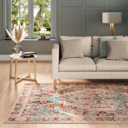Kukoon Beige Grey Distressed Vintage Washable Living Room Area Rug - Size: 200 cm x 290 cm - thumbnail 3