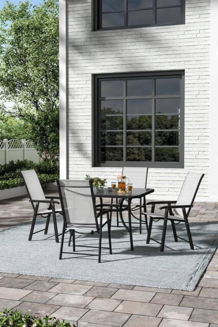 Garden Sanctuary 4-Seater Square Garden Tempered Glass Patio Dining Table Set in Black - image 1