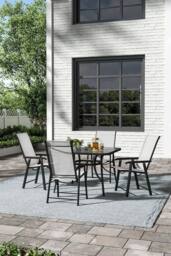 Garden Sanctuary 4-Seater Square Garden Tempered Glass Patio Dining Table Set in Black - thumbnail 1