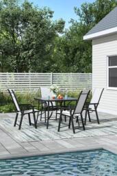 Garden Sanctuary 4-Seater Square Garden Tempered Glass Patio Dining Table Set in Black - thumbnail 2